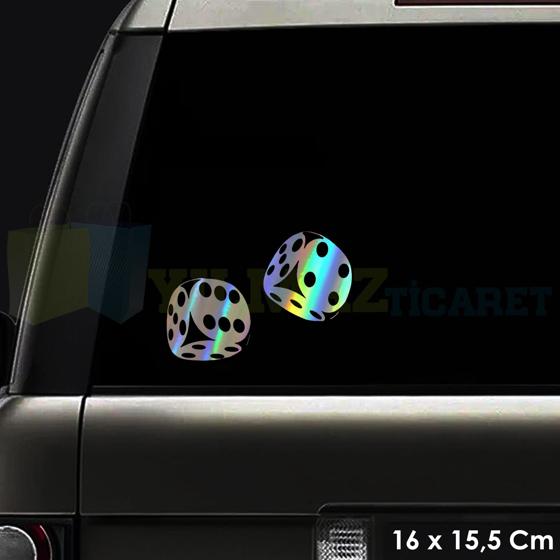 Zar Atma Araba Zar Hologram Oto Sticker Araba Etiket Çıkartma Renkli Aksesuar 16 x 15,5 Cm