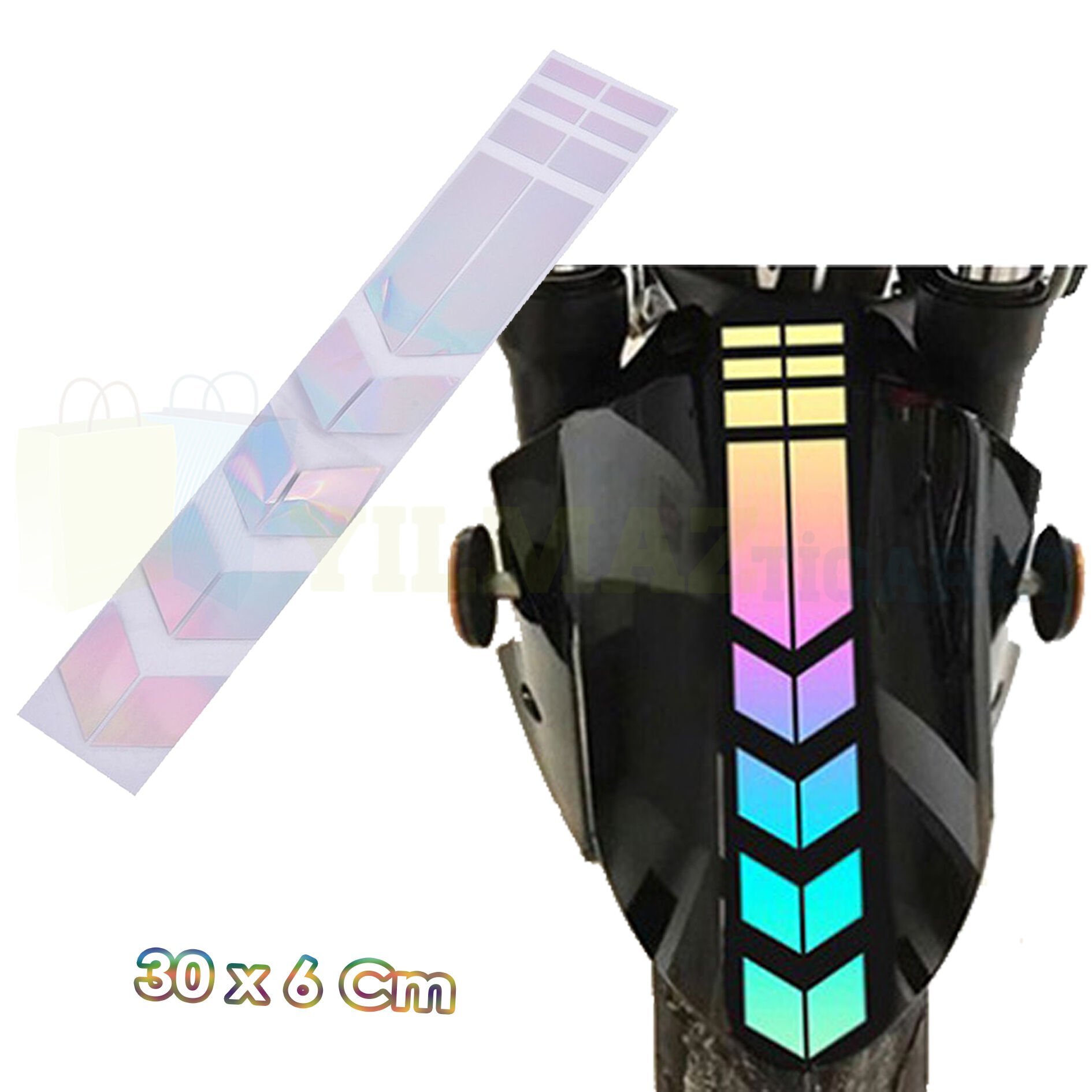 Motosiklet Çamurluk Şerit Hologram Sticker Yapıştırma Etiket Çıkartma 30 x 6 Cm