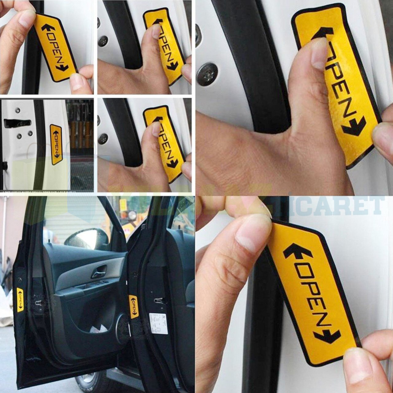 Araba Kapı Open Oto Sticker Etiket Yapıştırma Çıkartma 4 Adet Kaliteli Folyo 10 x 3 Cm