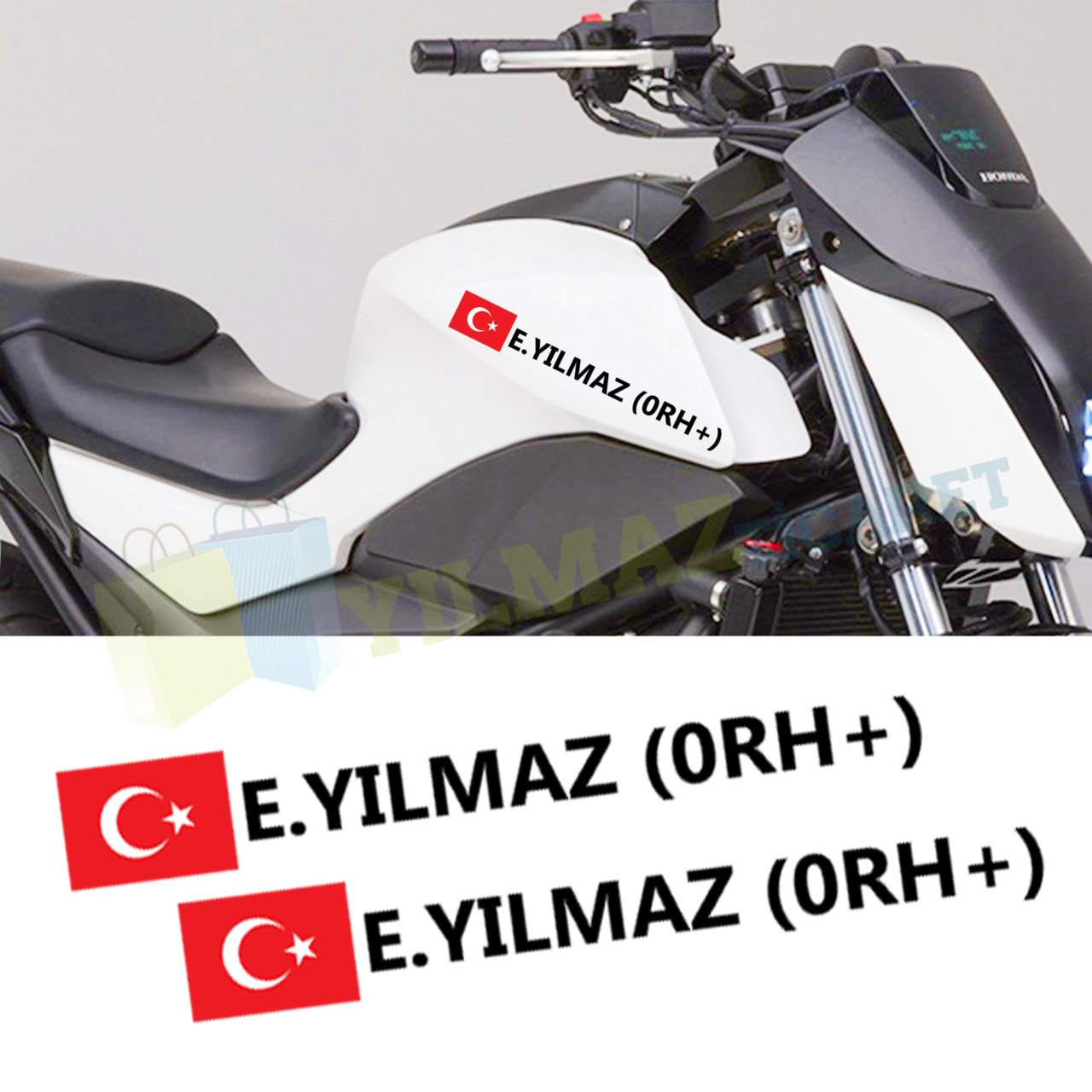 Kan Grubu Türk Bayrağı Size Özel İsim Oto Sticker Motosiklet 2 Ad