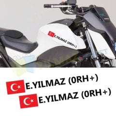 Kan Grubu Türk Bayrağı Size Özel İsim Oto Sticker Motosiklet 2 Ad