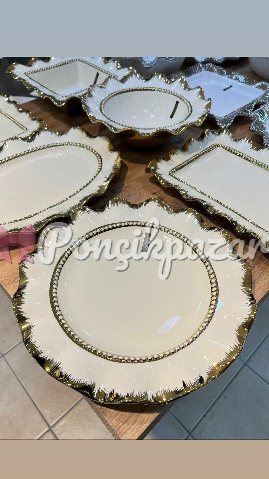 5 Parça Lüx Royking Servis Seti Porselen Dalga Beyaz Gold