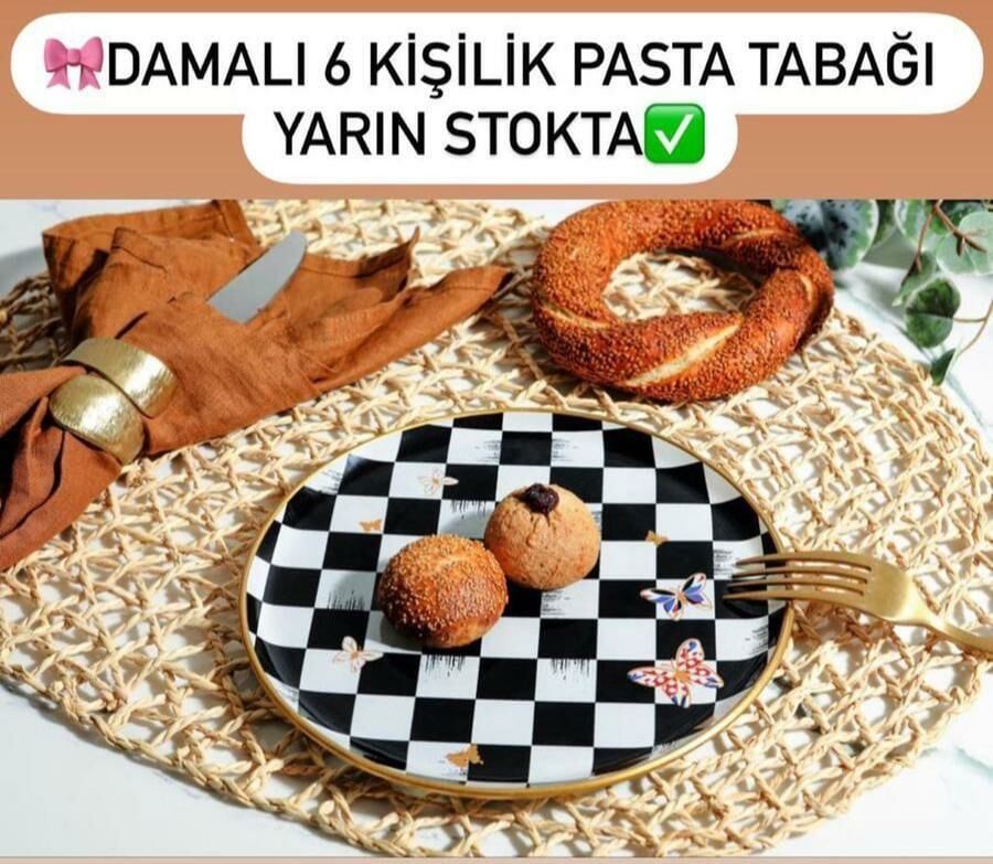 6 Lı Damalı Model Pasta Tabağı Seti