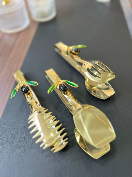 Zeytindalı Model Metal 3 Lü Gold Renk Maşa Seti