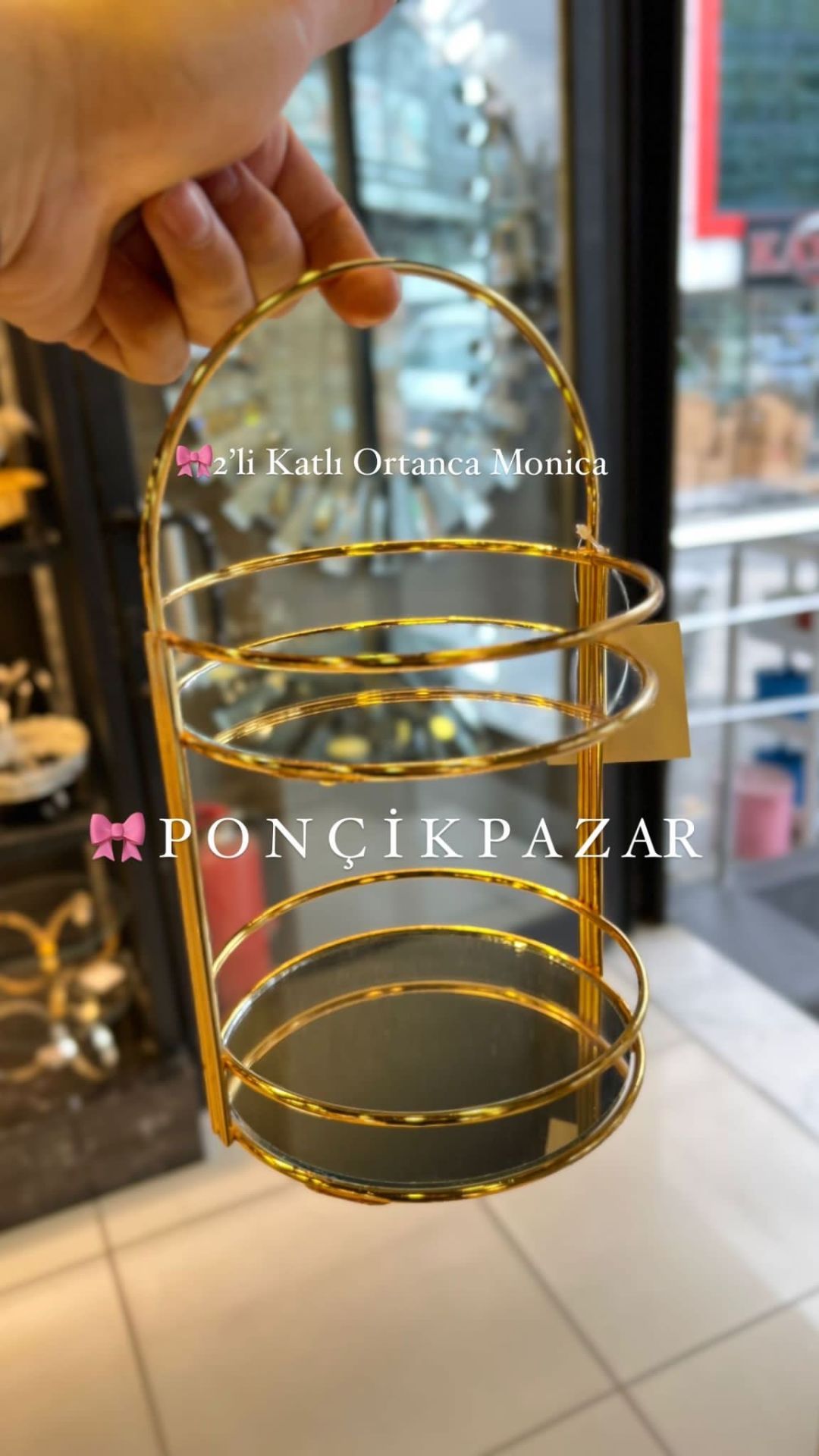 2 Katlı Mini Monica Sunumluk Gold Renk