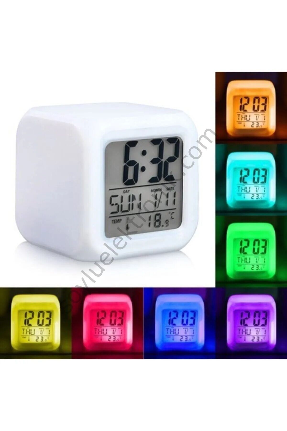 Anunnaki 7 Renk Değiştiren Xxl Dijital LCD Küp Alarmlı Takvim Termometreli Masa Saati Gece Lambası