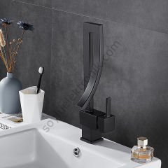 Özel Tasarım Matte Black Banyo Bataryası Retro Şelale Kare Havza Lavabo Bataryası