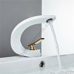 Beyaz Gold Özel Tasarım Soğuk ve Sıcak Güverte Monteli Banyo Lavabo Musluğu