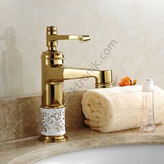 Gold Sıcak ve Soğuk Tezgah Üstü Monteli Altın Retro Banyo Lavabo Bataryası