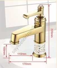 Gold Sıcak ve Soğuk Tezgah Üstü Monteli Altın Retro Banyo Lavabo Bataryası