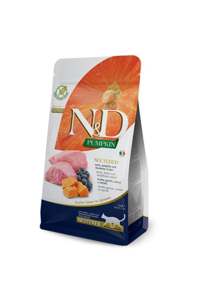 N&D PUMPKİN KUZU ETLİ BAL KABAKLI VE YABAN MERSİNLİ TAHILSIZ KISIRLAŞTIRILMIŞ KEDİ MAMASI 1,5KG
