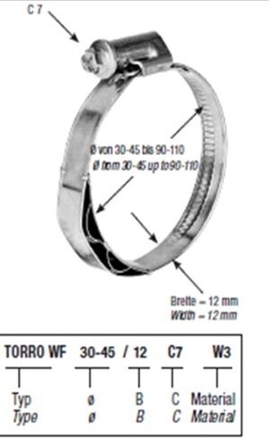 TORRO WF W3 Yay Takviyeli Hortum Kelepçesi 40-60/12mm
