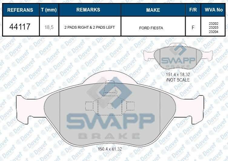 FREN BALATASI ON FIESTA IV - V 95>08 FUSION 02>12 KA 1.6 03>08 MAZDA 121 III 03-> ABSLI WVA 23202