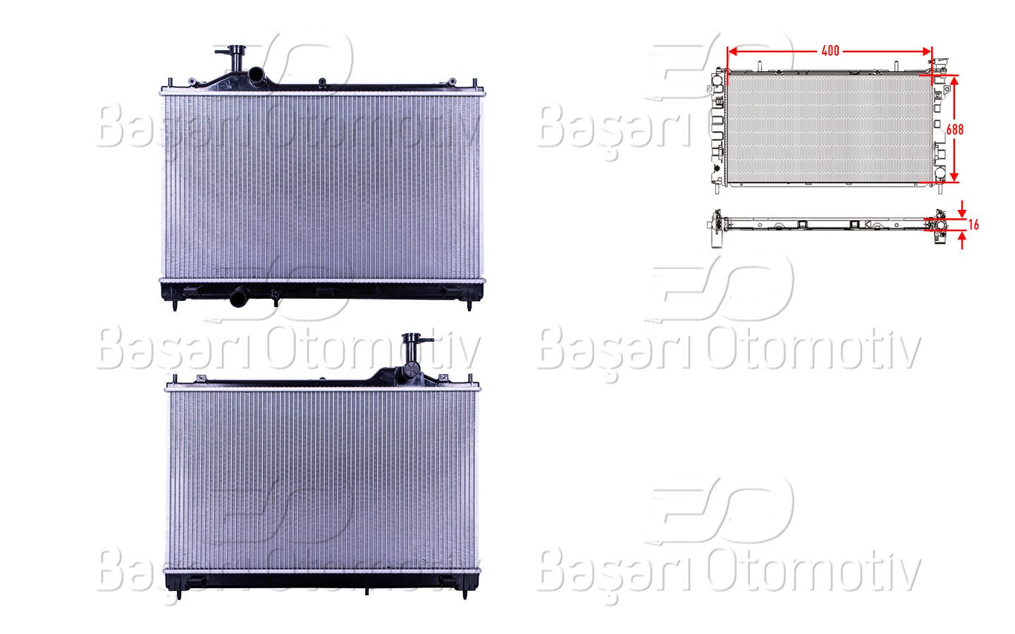 SU RADYATORU BRAZING MT 400X688X16 | MITSUBISHI OUTLANDER 3 (GG_W, GF_W, ZJ, ZL, ZK) 2.0-2.4 HYBRID 12> | WISCO