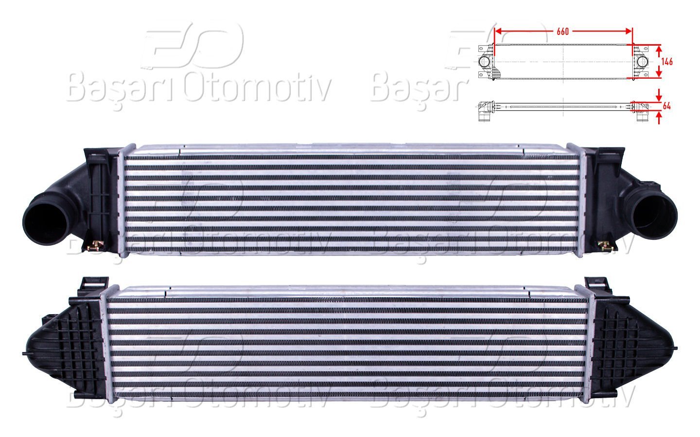 TURBO RADYATORU (INTERCOOLER) 660X146X64 | FORD FOCUS 04-14/ C MAX 07-19/ KUGA 08-19/ MONDEO 1.6-2.0 TDCI 07-15/ LAND ROVER FREELANDER 10-14/ DISCOVERY SPORT 14>/ EVOQOE 11-19 2.2 D/ VOLVO S80 2 2.5 T 06-12 | WISCO