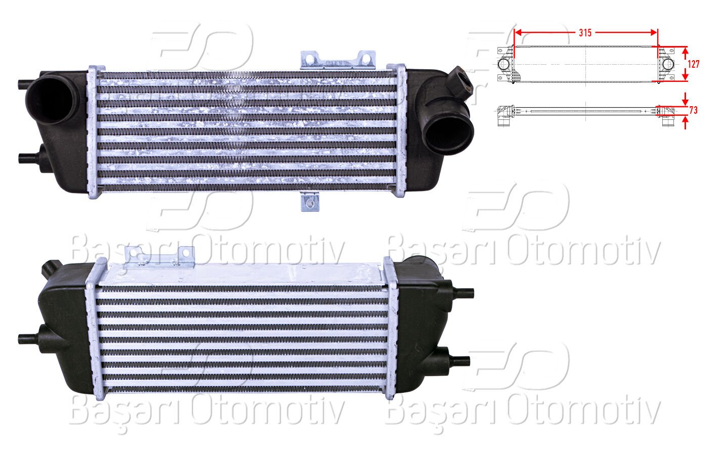 TURBO RADYATORU (INTERCOOLER) 315X127X73 | HYUNDAI ELANTRA 4 (HD) 1.6 CRDi 05-11 i30 (FD) 1.6 CRDi 2.0 CRDi 07-11 i30 SW (FD) 1.6 CRDi 2.0 CRDi 08-12 | WISCO