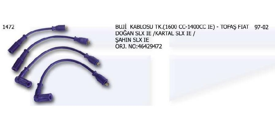 BUJI KABLOSU AFT012 FIAT SAHIN SLX DOGAN SLX KARTAL SLX 1.6 IE 8V DKS 97>02