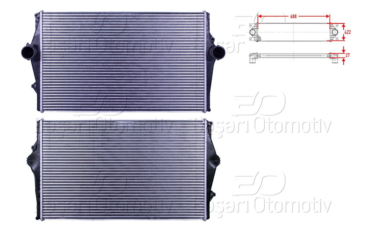TURBO RADYATORU (INTERCOOLER) 688X422X27 | VOLVO S60 1 2.0 T - 2.4 D5 - 2.4 T5 00-10/ S80 1 2.0 T - 2.4 D5 - 2.8 T6 98-06/ V70 2 2.4 D5 00-07/ XC70 2 2.4 D5 97-07 | WISCO