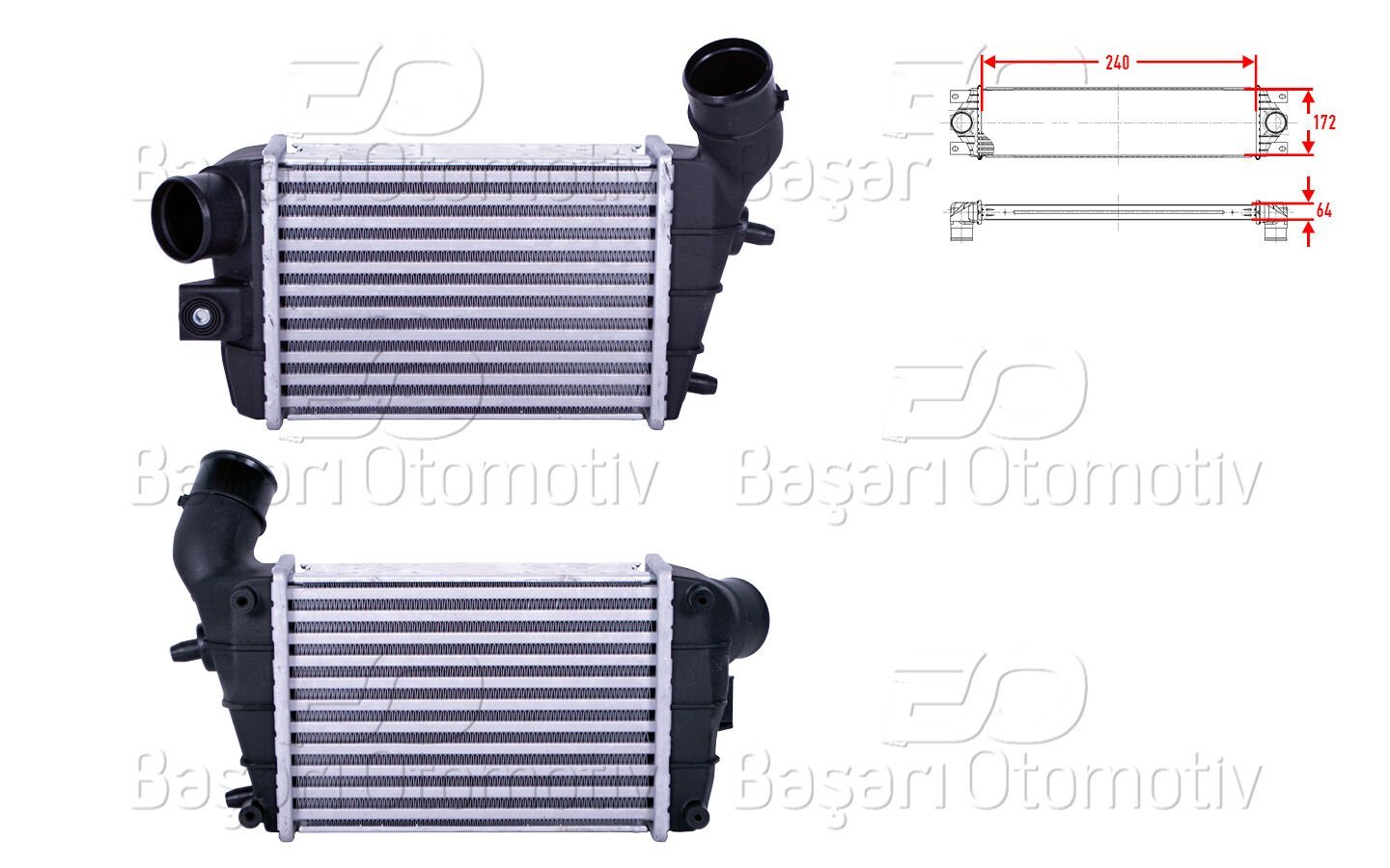 TURBO RADYATORU (INTERCOOLER) 240X172X64 | ALFA ROMEO 147 (937_) 1.9 JTD 01-10 GT (937_) 1.9 JTD 03-10 | WISCO