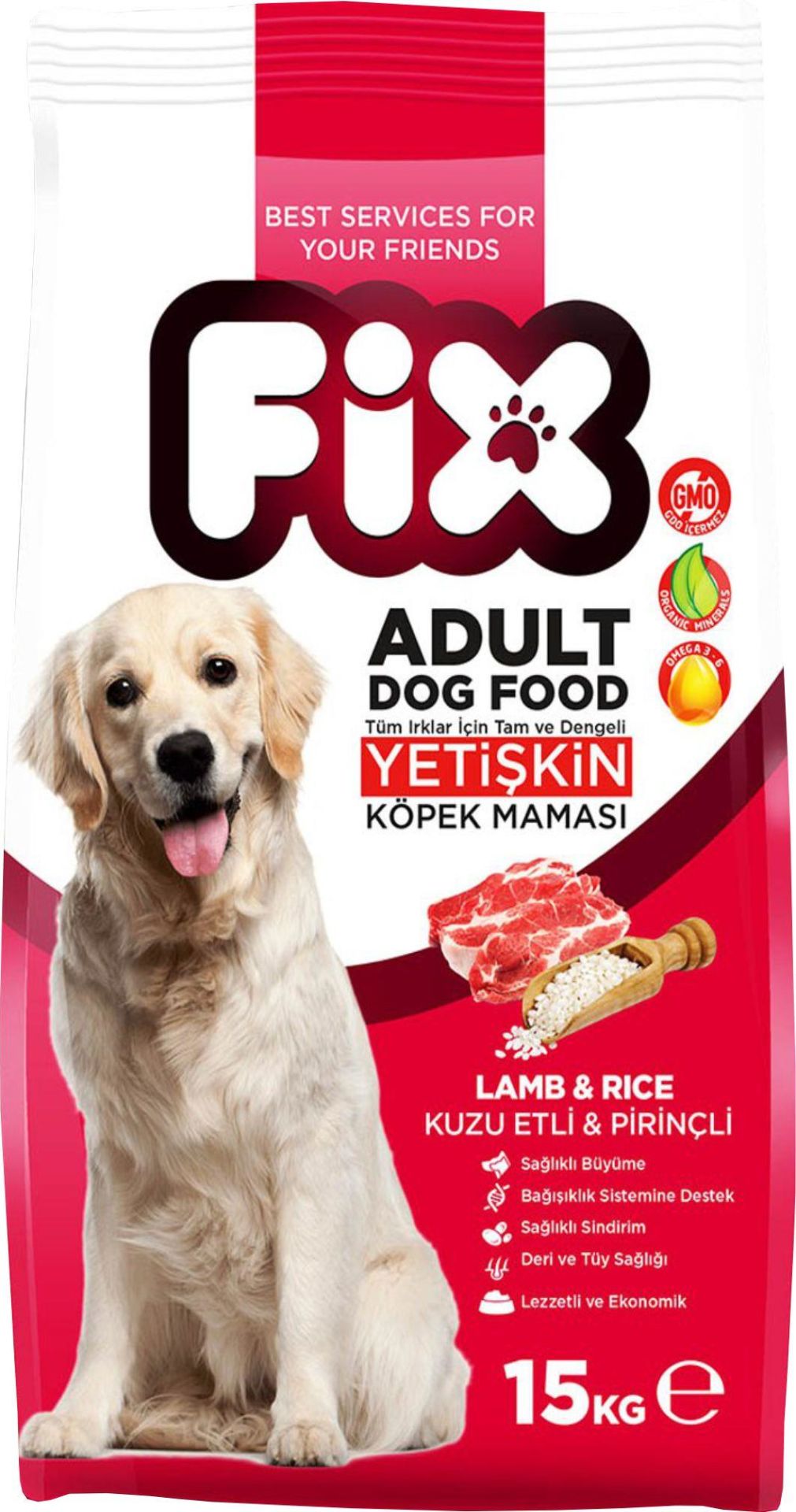 Fix Kuzu Etli ve Pirinçli Yetişkin Köpek Maması 15 Kg