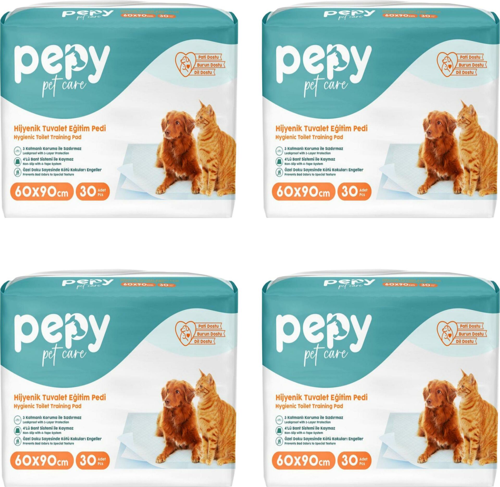 Pepy Pet Care 4 Paket Hijyenik Tuvalet Eğitim ve Çiş Pedi 60x90cm
