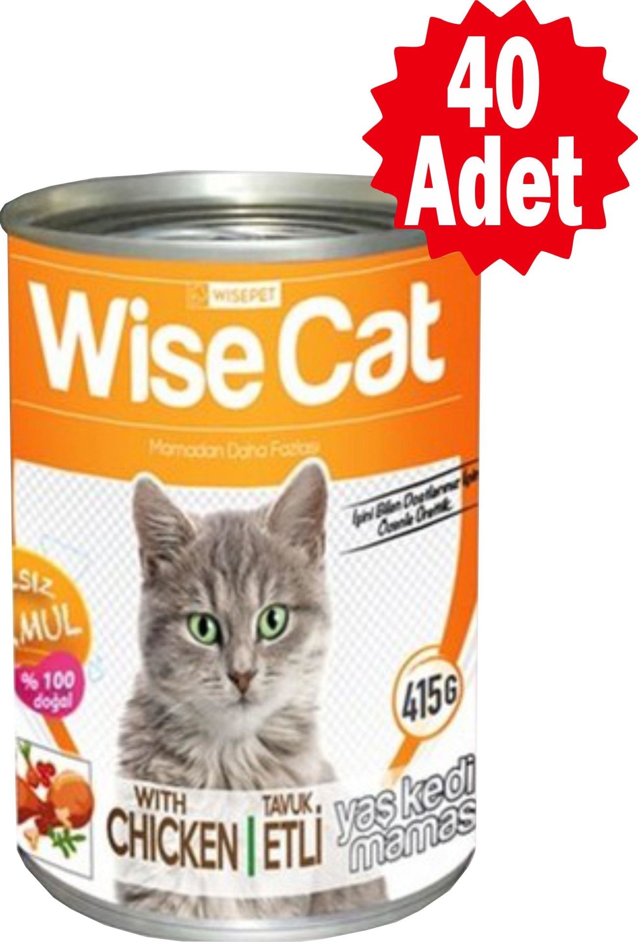 Wise Cat Tavuk Etli Yetişkin Kedi Konservesi 400 Gr 40 Adet