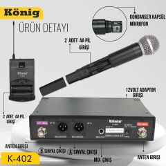 König K-402 El + Yaka 16 Kanal UHF Telsiz Kablosuz Mikrofon