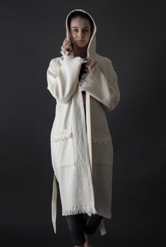 Baklava Tahta Baskı Bornoz/İndigo