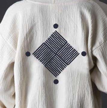 Baklava Tahta Baskı Bornoz/İndigo