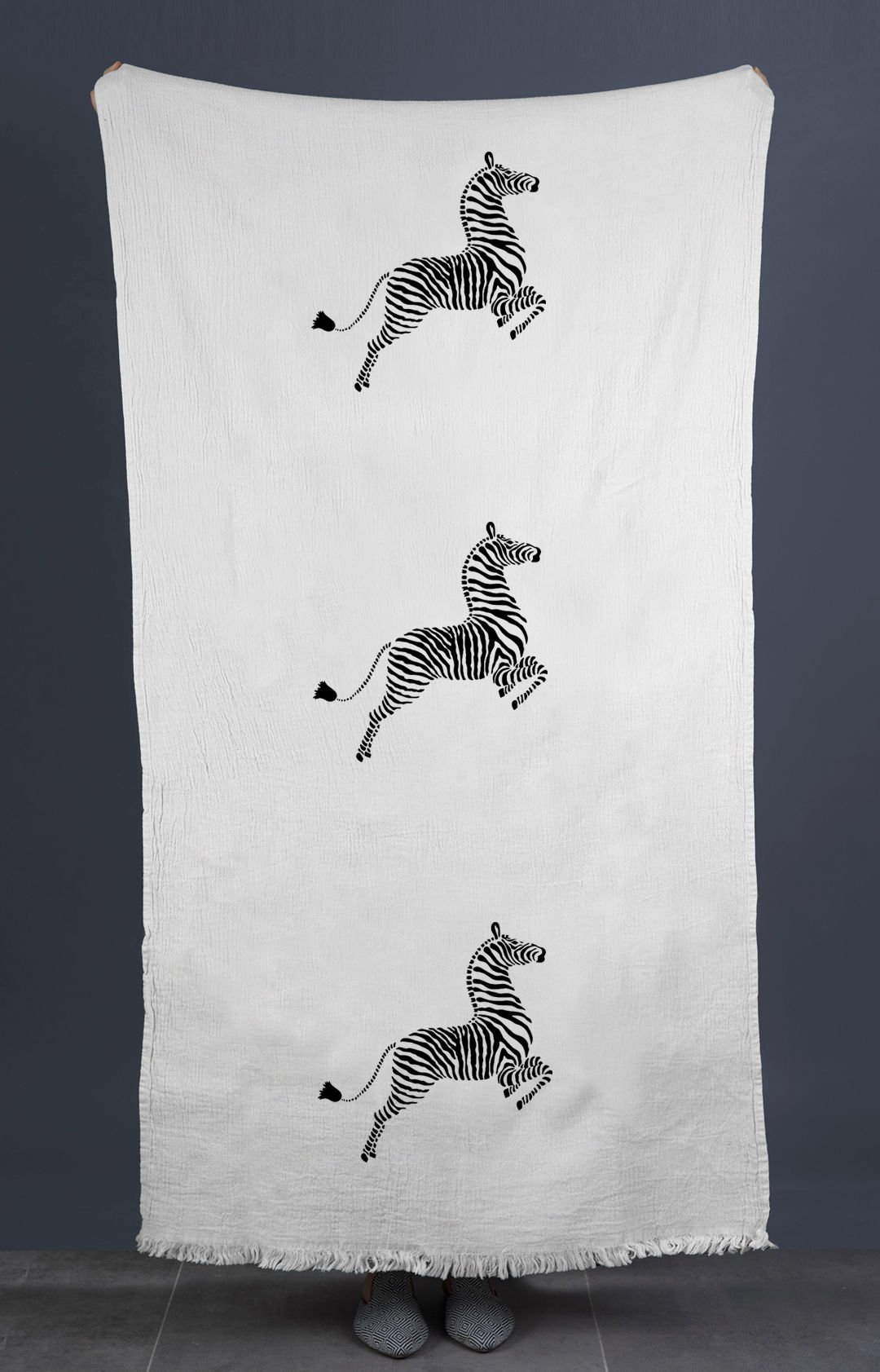 Zebra Tahta Baskı Peştemal/Ekru-Antrasit