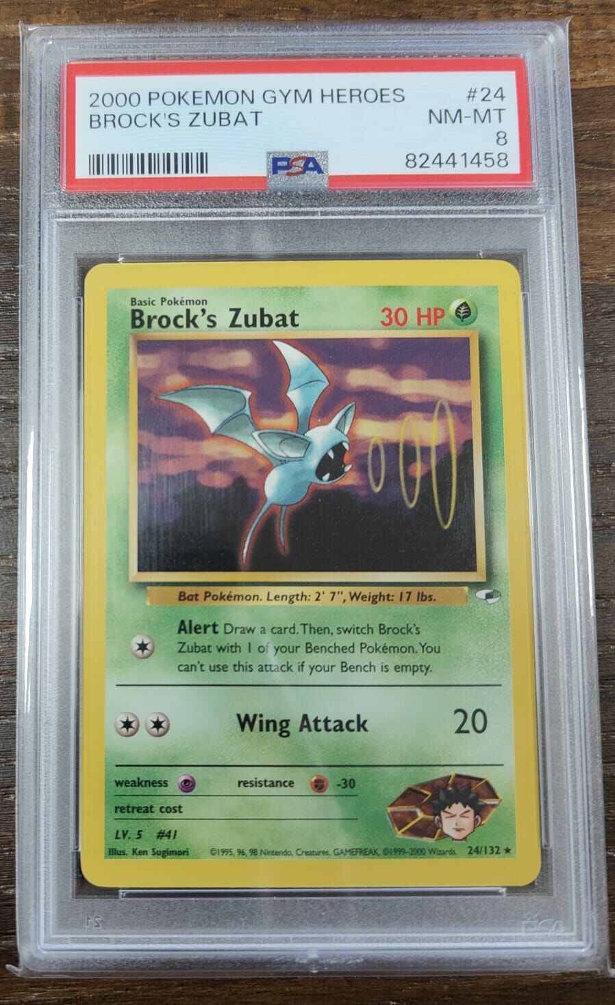 2000 POKEMON GYM HEROES BROCK'S ZUBAT PSA 8