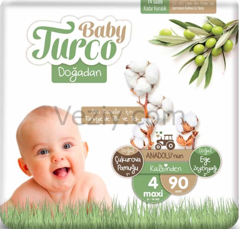 Baby Turco Doğadan Bebek Bezi 8-14 KG 4 Beden 90 Adet