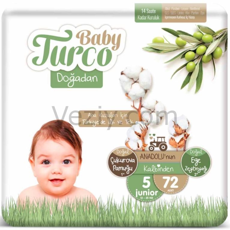 Baby Turco Doğadan Bebek Bezi 12-25 KG 5 Beden 72 Adet