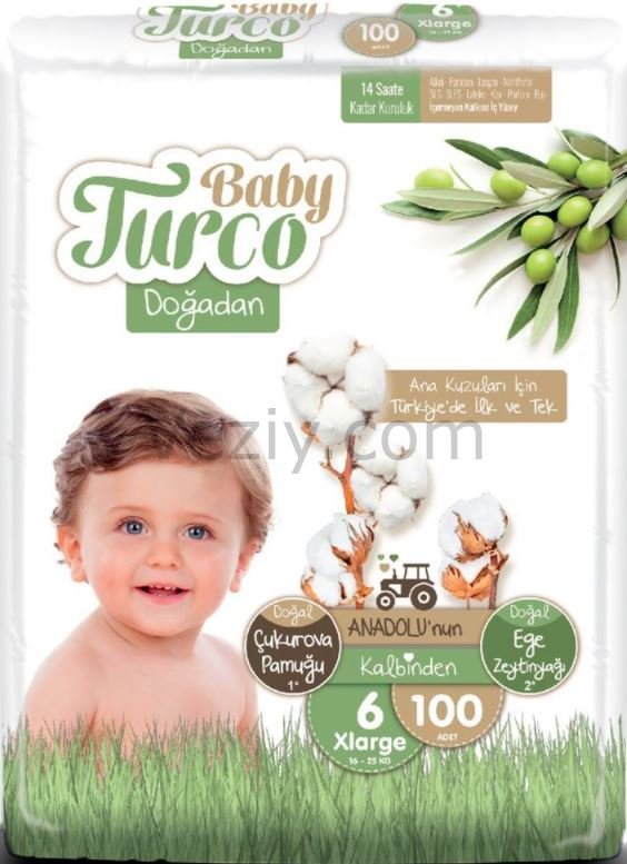 Baby Turco Doğadan Bebek Bezi 16-25 KG 6 Beden 100 Adet