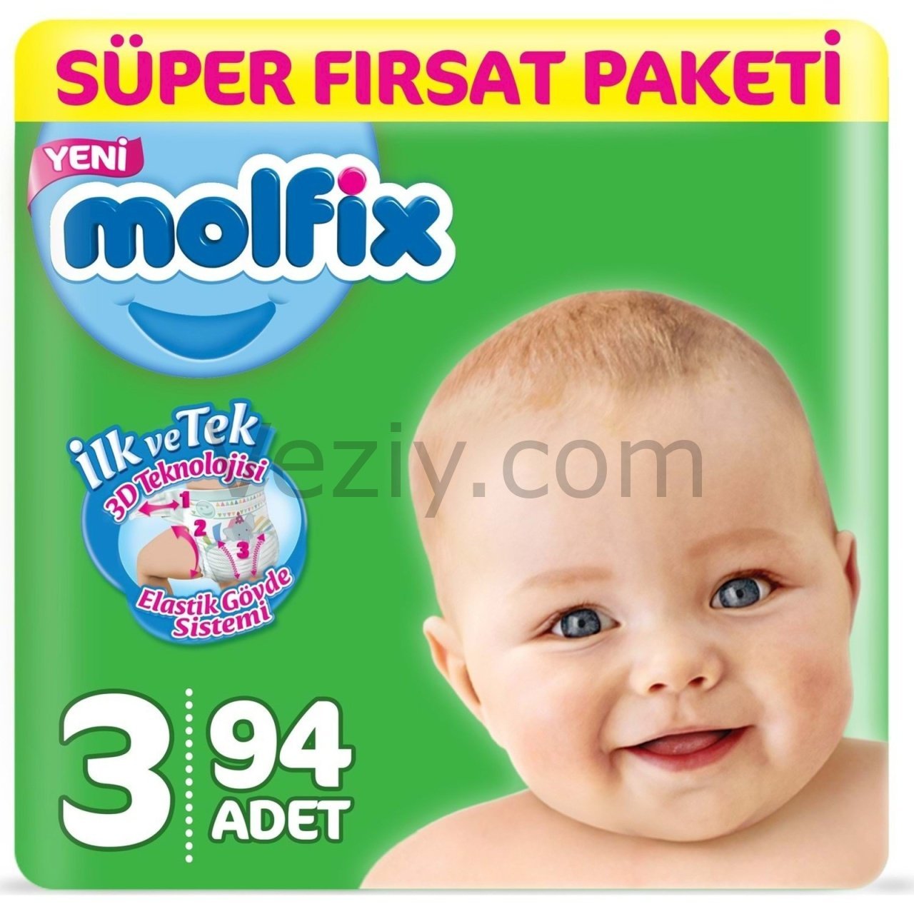 Molfix 3D Süper Fırsat Paketi Bebek Bezi Bantlı 4-9 KG 3 Beden 94 Adet