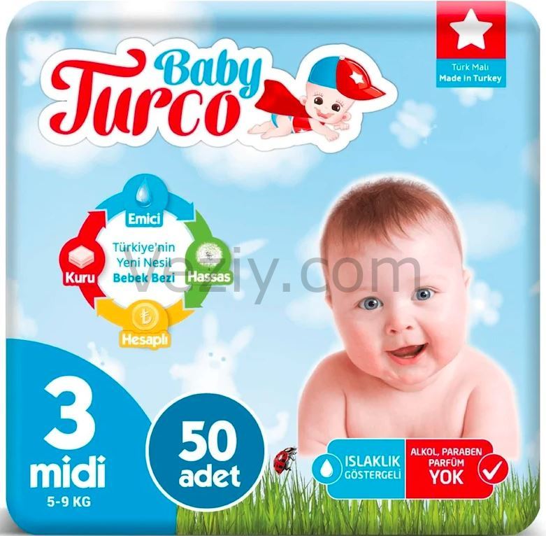 Baby Turco Bebek Bezi 5-9 KG 3 Beden 50 Adet