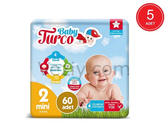 Baby Turco Bebek Bezi 3-6 KG 2 Beden 5 x 60 Adet