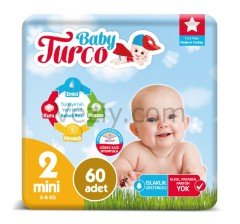 Baby Turco Bebek Bezi 3-6 KG 2 Beden 5 x 60 Adet