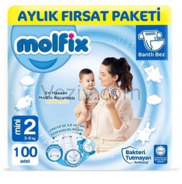 Molfix Bebek Bezi 2 Beden Minii 3-6 Kg 100Lü Süper Fırsat Paketi