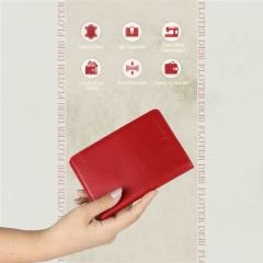 Glary GL203RD 1.Sınıf Kalite Hakiki Deri (Genuine Leather) Portmone Unisex Pasaport Cüzdanı-Kırmızı