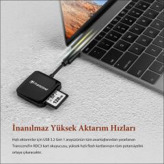 Transcend TS-RDC3 SD/microSD, USB 3.2 Gen 1, Siyah, Type C Kart Okuyucu