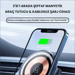 Usams US-CD164 15W 3in1 Ultra-Slim Ev ve Araç için iPhone Magsafe Şarj ve Araç içi Telefon Tutucu