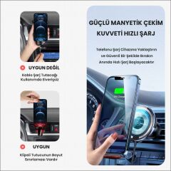 Usams US-CD164 15W 3in1 Ultra-Slim Ev ve Araç için iPhone Magsafe Şarj ve Araç içi Telefon Tutucu