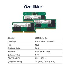 Transcend JM4800ASE-16G 16GB DDR5 4800Mhz CL40 1.1V Notebook Ram