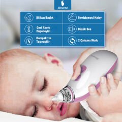 Smarbo X30-P Taşınabilir, Elektrikli, Profesyonel, Ergonomik Bebek Burun Aspiratörü-Pembe 