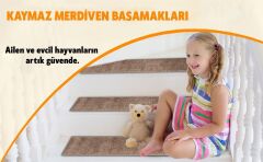 Glary Home GH40A-WT-GRY10 Kare Desenli Kaydırmaz Tabanlı 10'lu Merdiven Halısı - Beyaz/Deniz Mavisi