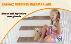 Glary Home GH40A-WGRY-GRY1 Kare Desenli Kaydırmaz Tabanlı 1'li Merdiven Halısı - Beyaz/Gri