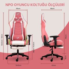 NPO GC3001PW Masajlı,RGB,4D Kolçaklı,Ayak Destekli Oyuncu Koltuğu, Pembe- Beyaz