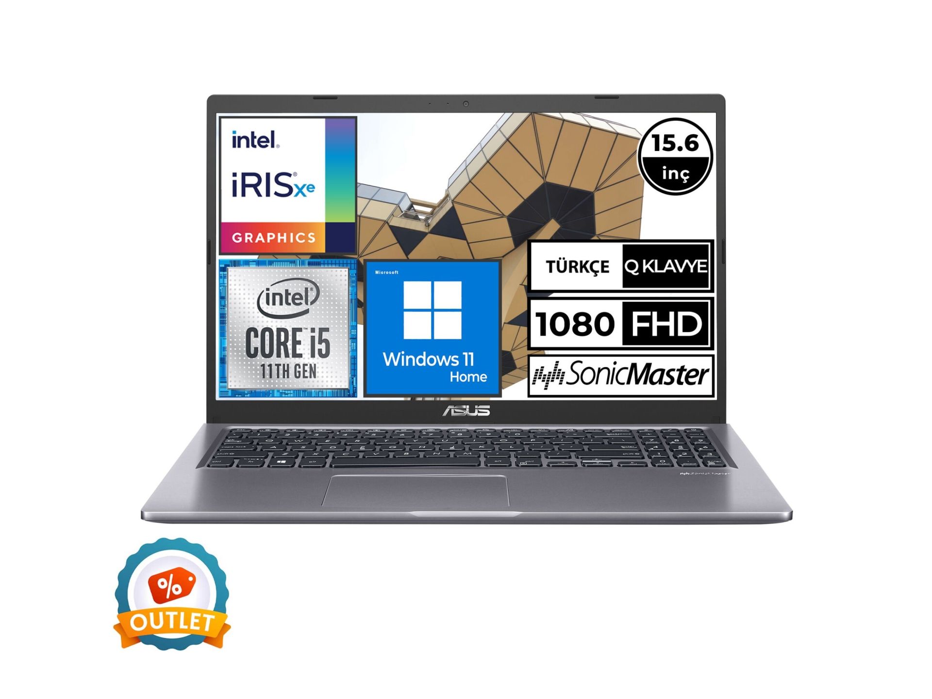 Asus X515EA-BQ1186W04 i5-1135G7 16GB 512SSD 15.6'' FullHD W11H Taşınabilir Bilgisayar OUTLET  