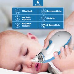 Smarbo X30-B Taşınabilir, Elektrikli, Profesyonel, Ergonomik Bebek Burun Aspiratörü- Mavi